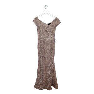 Xscape Women’s Off-the-Shoulder Lace Gown Taupe Size 8 NWT
